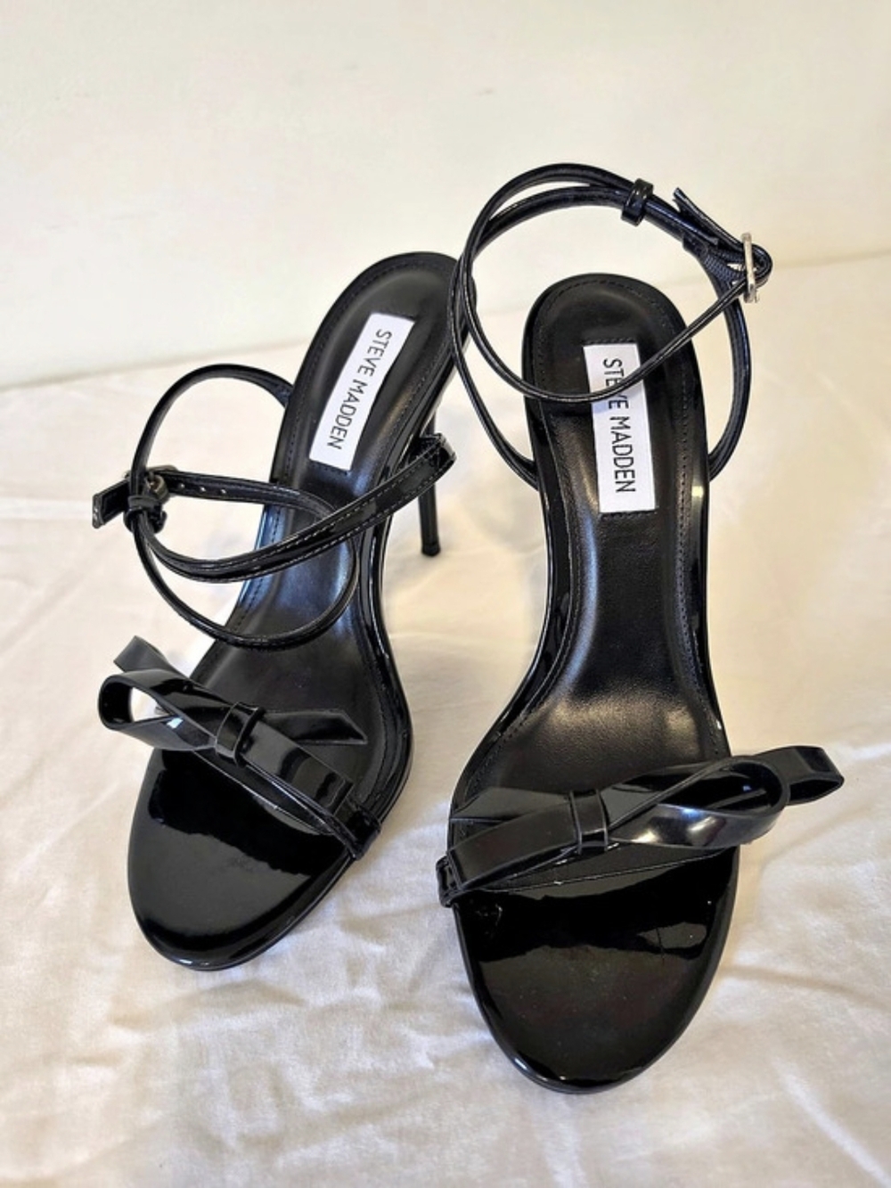 Steve Madden Bradshaw Black Bow Ankle-Strap Heels Like New Size 7